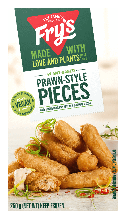 Plant-based prawn-style pieces packaging