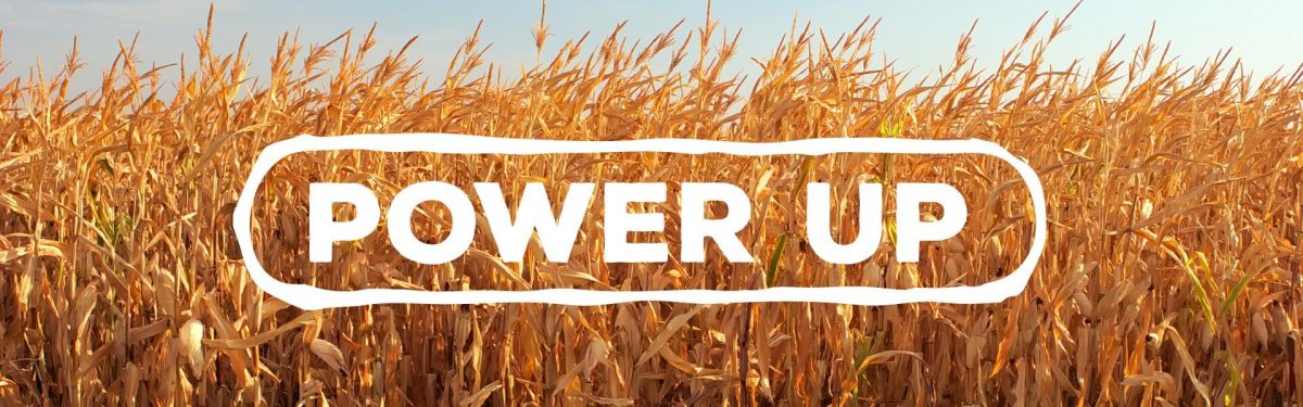 Power up banner with maize back ground