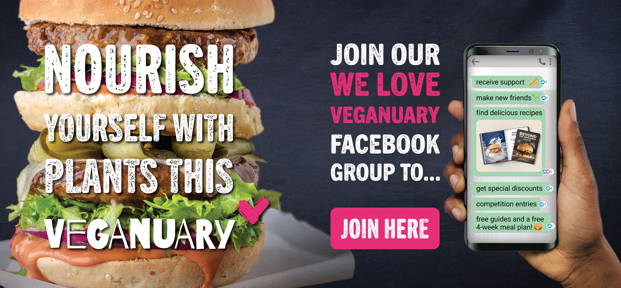 Veganuary banner with double burger
