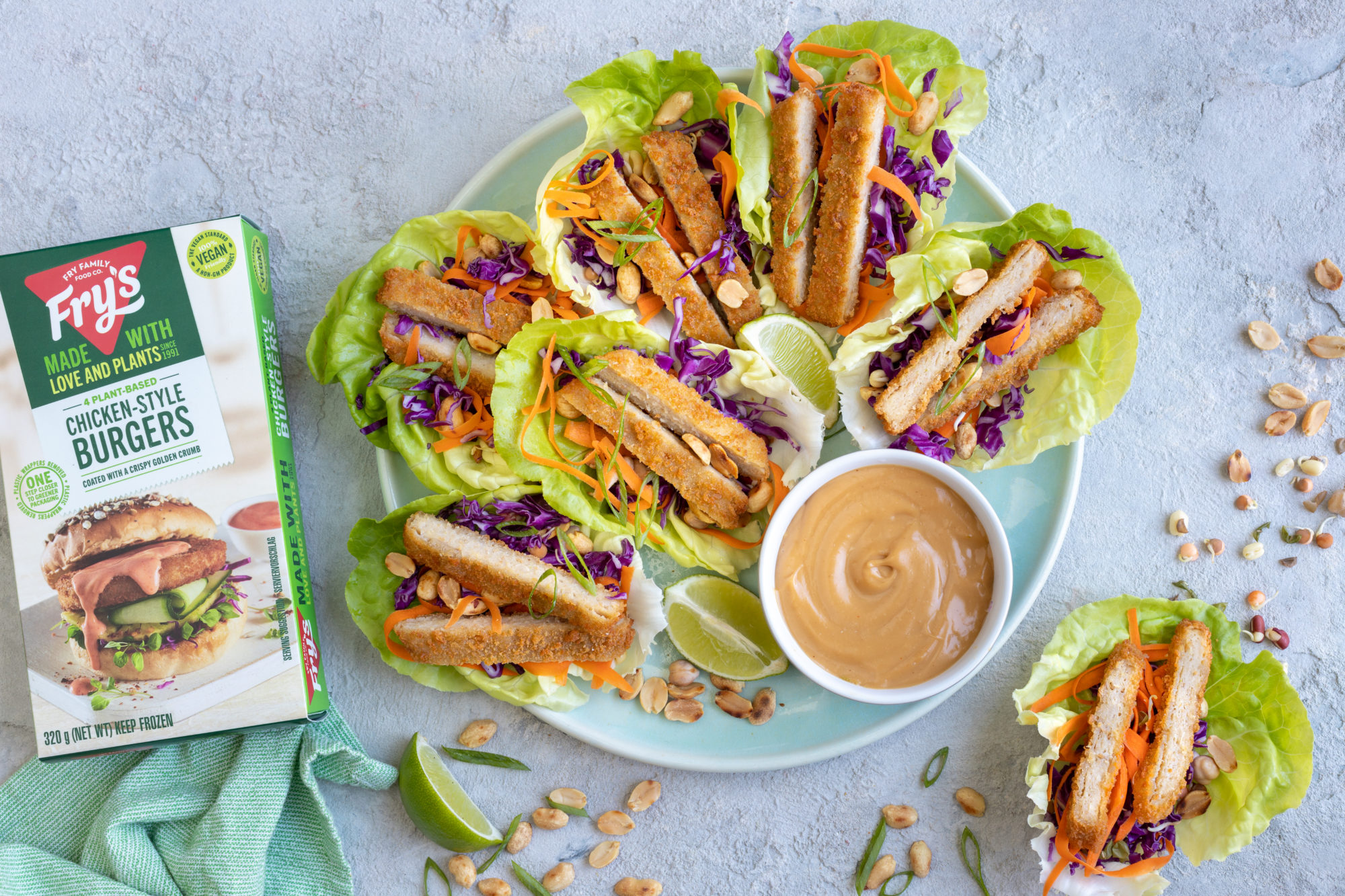 Fry's Chicken-Style burgers in lettuce cups